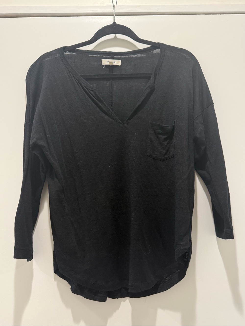 Madewell Black V-Neck Long Sleeve Pocket Tee